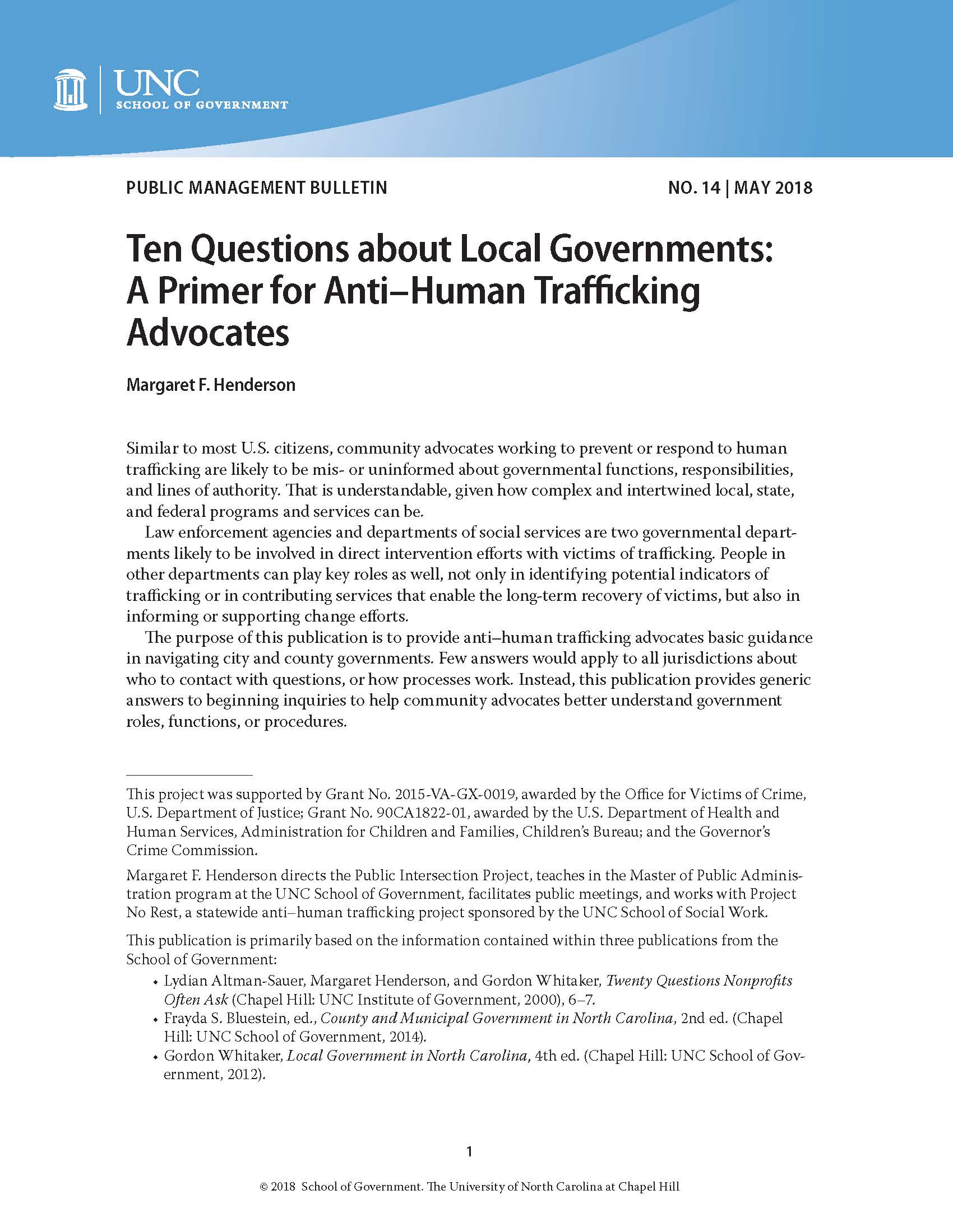 Cover image for Ten Questions about Local Governments: A Primer for Anti–Human Trafficking Advocates