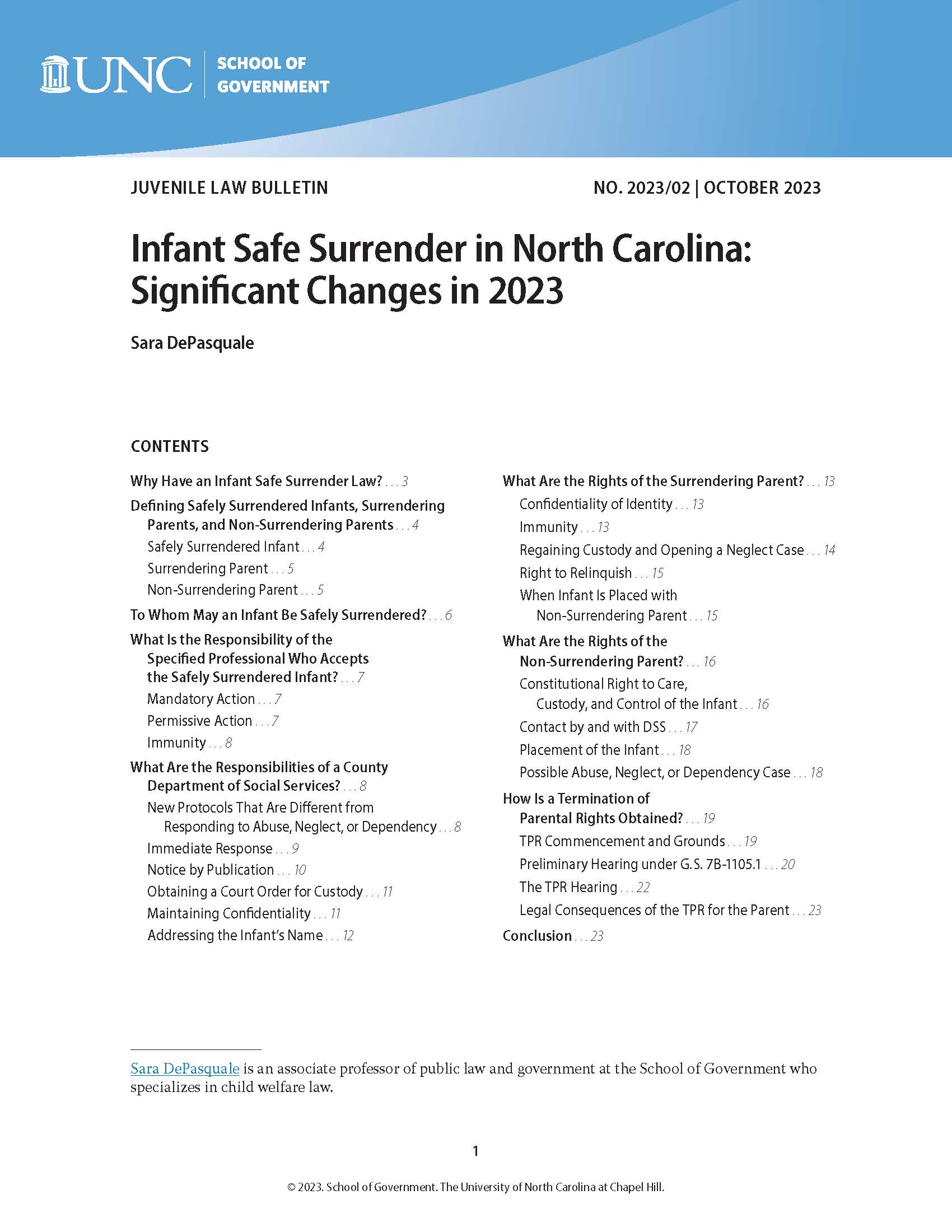 Cover image for Infant Safe Surrender in North Carolina: Significant Changes in 2023