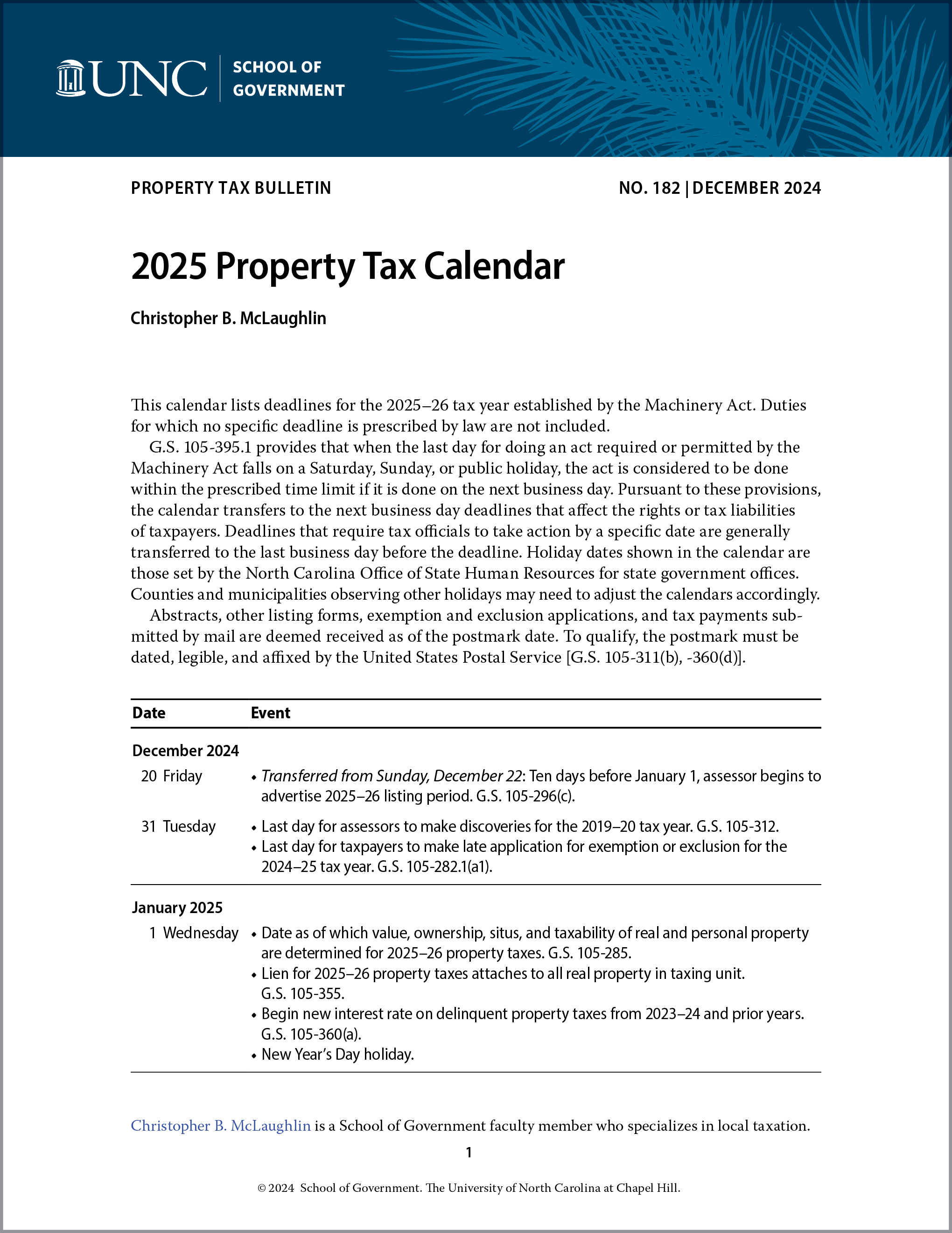 2025 Property Tax Calendar cover