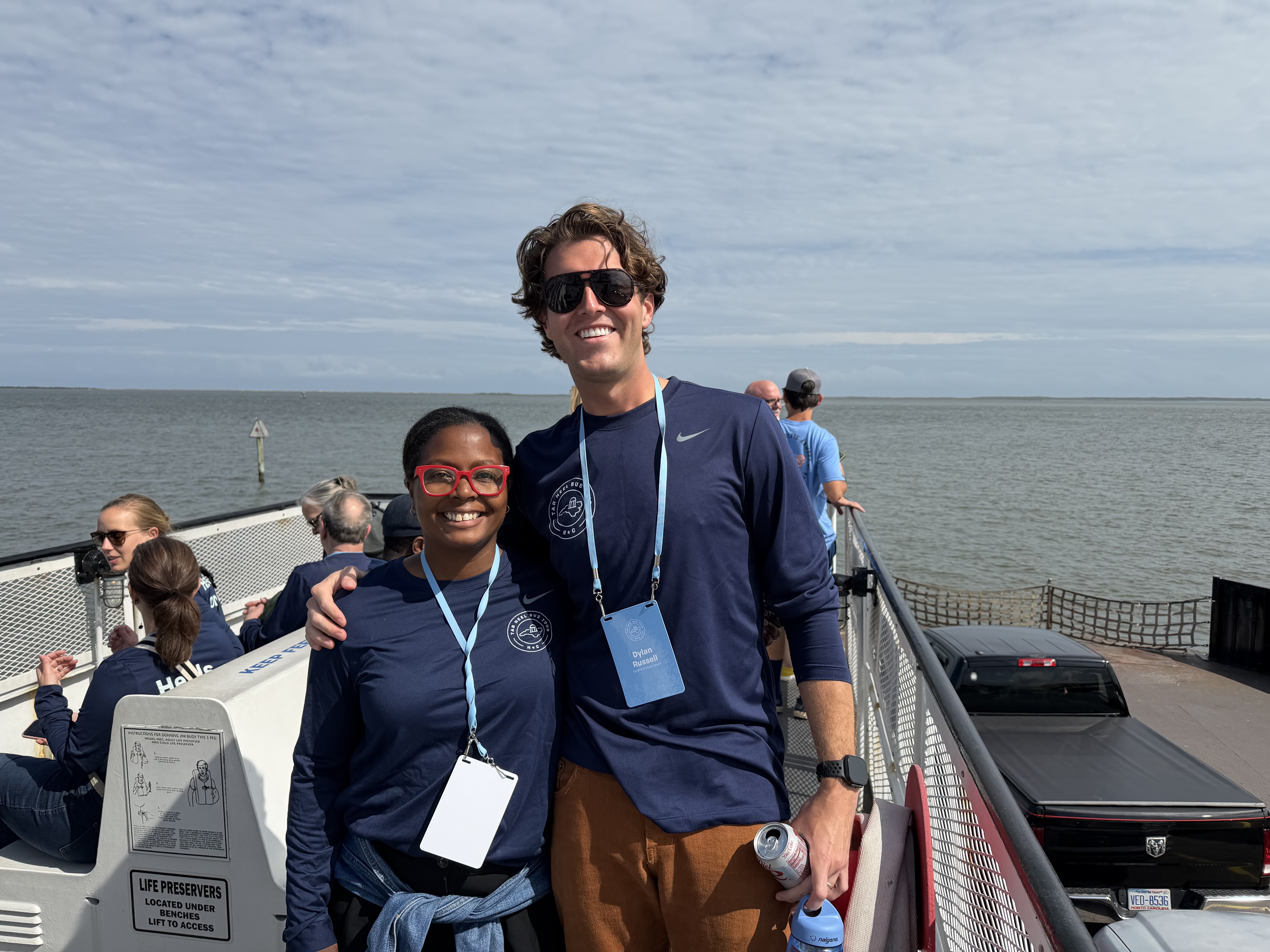 Kimalee Dickerson and Dylan Russell during a coastal stop on the Tar Heel Bus Tour