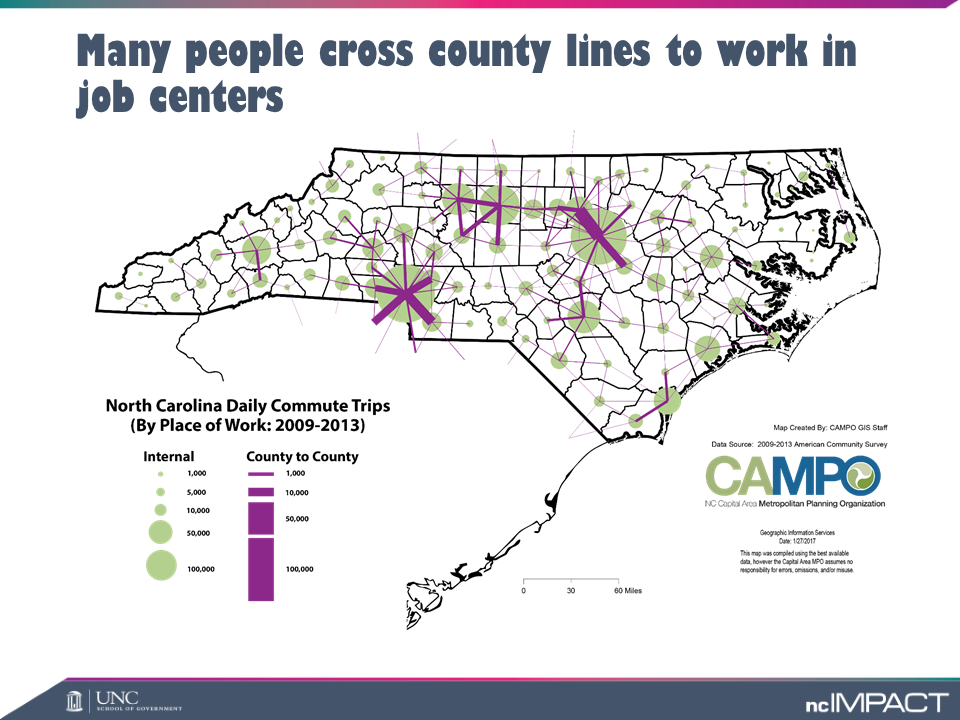Commuting patterns and job density by county