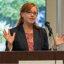 Willow Jacobson speaks to a group of LGFCU Fellows at the School of Government in 2017.