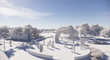 A rendering of the park in the town center 
