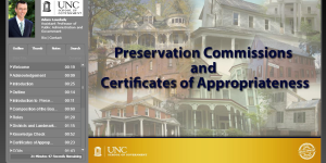 This module addresses the authority for local historic preservation regulations. Viewers will learn about the roles and responsibilities of preservation commissions, designation of local historic districts and landmarks, and the process and standards for 